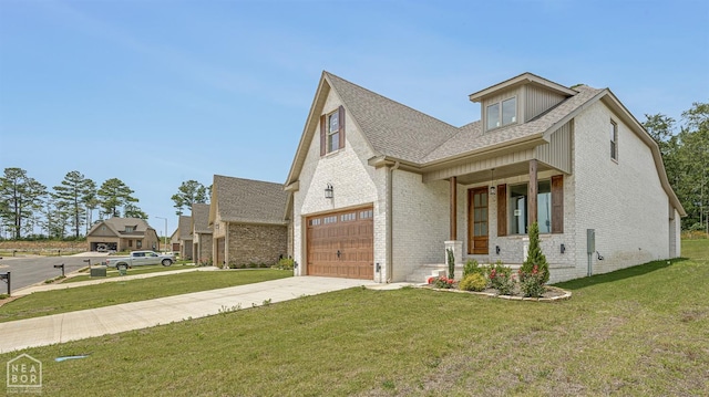 3428 Hudson Dr, Jonesboro, AR 72405 - view of front of home featuring driveway, a front lawn, brick siding, a garage, and a shingled roof