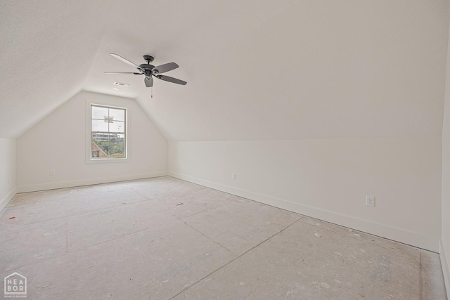3428 Hudson Dr, Jonesboro, AR 72405 - bonus room featuring ceiling fan, baseboards, visible vents, and lofted ceiling