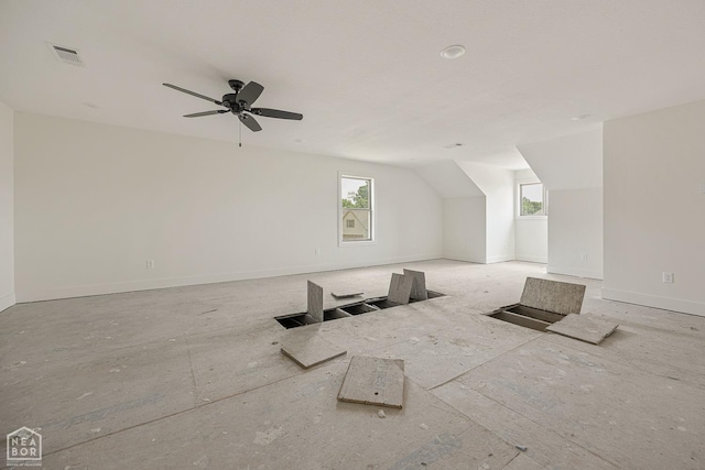 3428 Hudson Dr, Jonesboro, AR 72405 - bonus room with baseboards, a ceiling fan, visible vents, and lofted ceiling