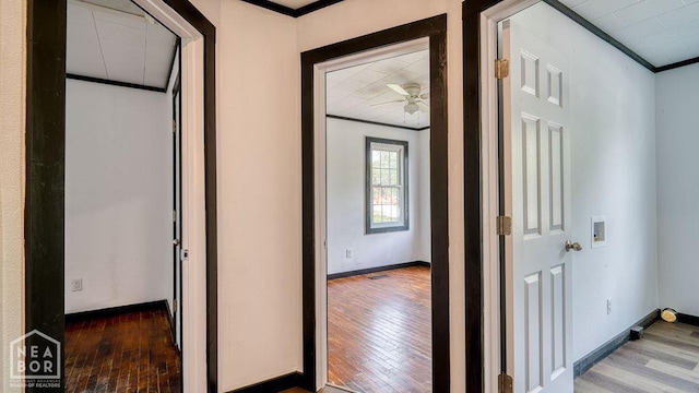 1205 Sims Ave, Jonesboro, AR 72401 - corridor featuring ornamental molding, hardwood / wood-style flooring, and baseboards