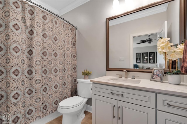 4260 Weldon Cv, Jonesboro, AR 72404 - bathroom with vanity, toilet, ornamental molding, and a shower with shower curtain
