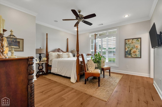 4260 Weldon Cv, Jonesboro, AR 72404 - bedroom featuring light wood-type flooring, baseboards, recessed lighting, crown molding, and a ceiling fan