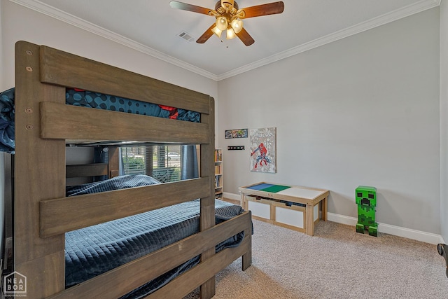 3293 Abigail Ct, Jonesboro, AR 72404 - carpeted bedroom with baseboards, ornamental molding, and ceiling fan