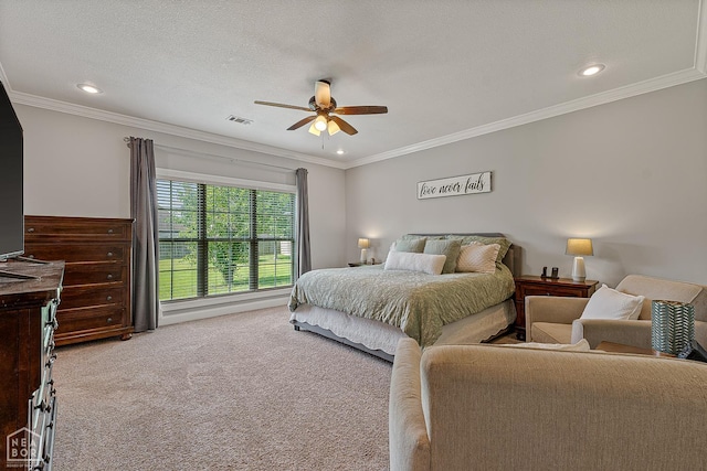 3293 Abigail Ct, Jonesboro, AR 72404 - carpeted bedroom with ornamental molding, recessed lighting, and a ceiling fan