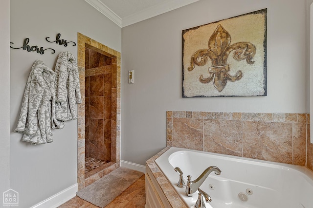 3293 Abigail Ct, Jonesboro, AR 72404 - full bath featuring crown molding, a whirlpool tub, a tile shower, and baseboards