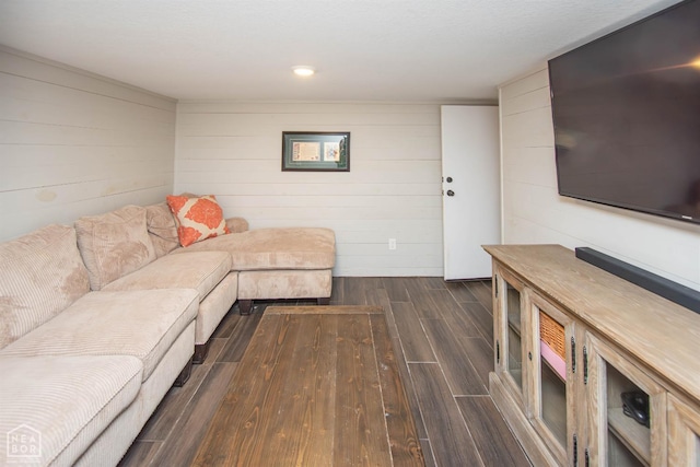 1105 Cardinal Rd, Jonesboro, AR 72401 - living room with dark wood-style floors and wood walls