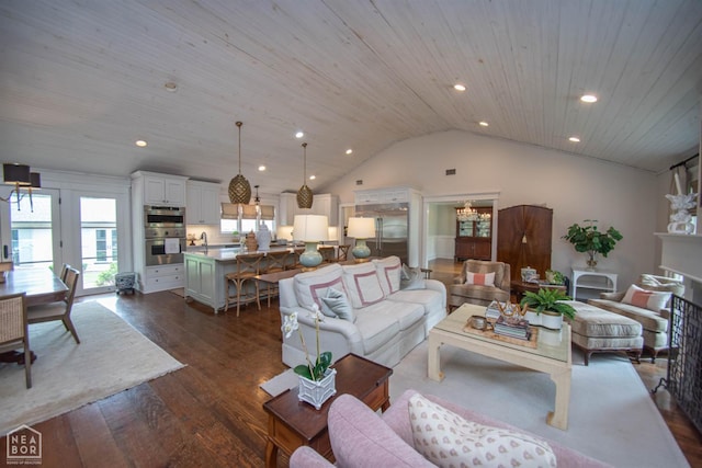 1105 Cardinal Rd, Jonesboro, AR 72401 - living area featuring wood ceiling, lofted ceiling, dark wood-style floors, and recessed lighting