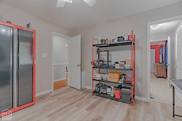 interior space with a ceiling fan