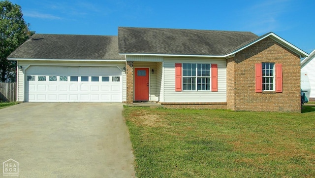1706 S 10th St, Paragould, AR 72450 - ranch-style house featuring a garage, concrete driveway, brick siding, a front lawn, and roof with shingles
