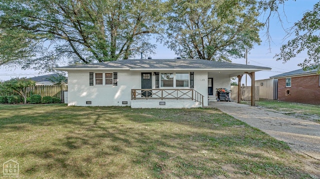 608 Finch Ave, Monette, AR 72447 - view of front of house featuring crawl space, a porch, concrete driveway, and an attached carport