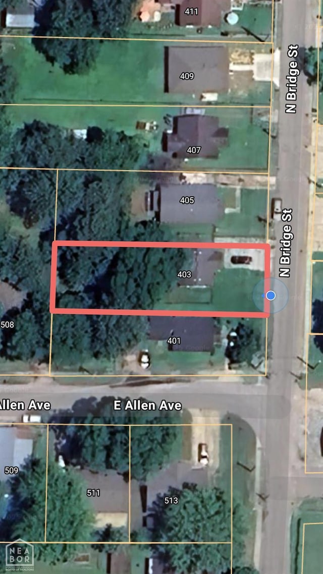 403 N Bridge St, Jonesboro, AR 72401 - aerial view of property's location with property parcel outlined