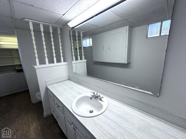 582 N 4th Ave, Piggott, AR 72454 - bathroom with a paneled ceiling, vanity, wood finished floors, and toilet