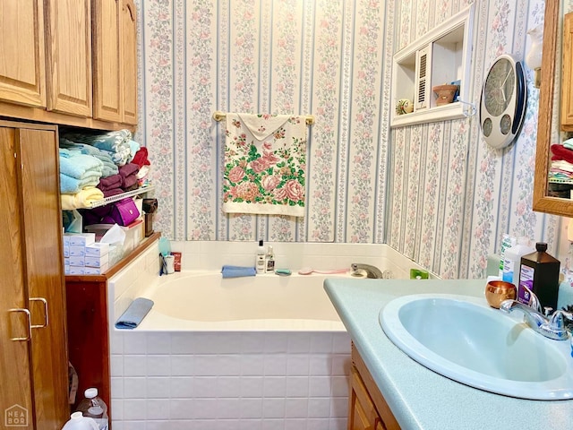 3601 Palestine Rd, Warm Springs, AR 72478 - full bath with vanity, a garden tub, and wallpapered walls