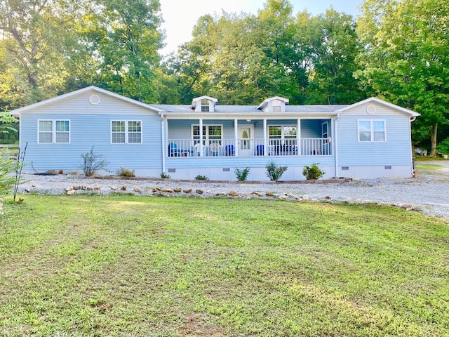 3601 Palestine Rd, Warm Springs, AR 72478 - view of front facade featuring covered porch, a front yard, and crawl space
