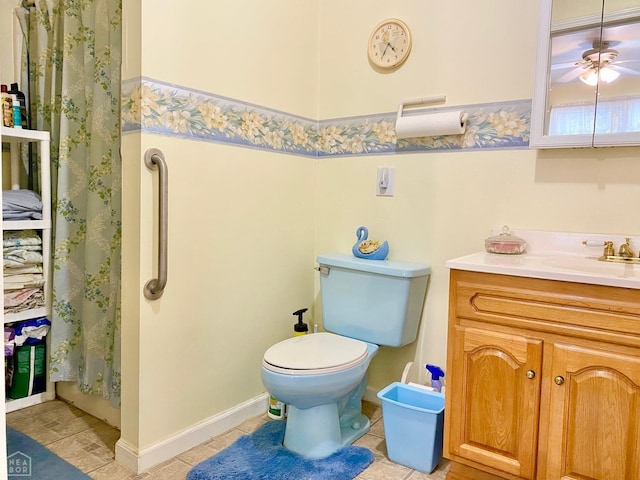 3601 Palestine Rd, Warm Springs, AR 72478 - full bathroom featuring toilet, ceiling fan, tile patterned floors, and vanity