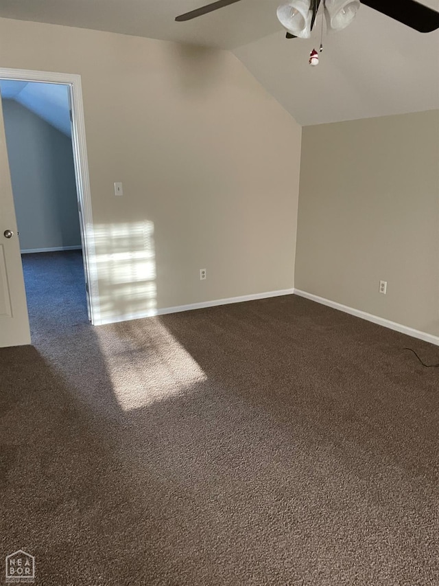 1805 Covey Dr, Jonesboro, AR 72404 - spare room featuring ceiling fan, lofted ceiling, and dark carpet