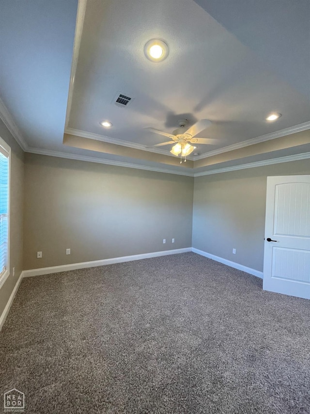 997 Russell Hill Dr, Jonesboro, AR 72404 - unfurnished room with baseboards, a ceiling fan, crown molding, carpet floors, and visible vents