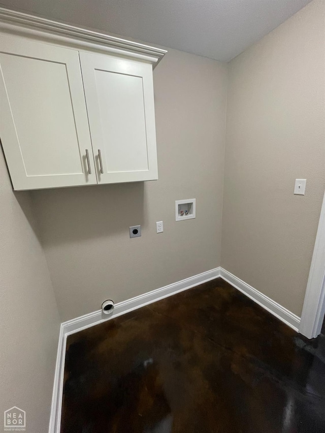 997 Russell Hill Dr, Jonesboro, AR 72404 - laundry area with electric dryer hookup, baseboards, hookup for a washing machine, and cabinet space