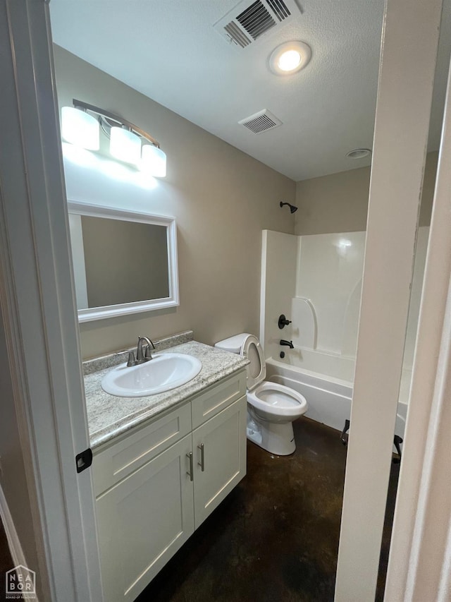 997 Russell Hill Dr, Jonesboro, AR 72404 - bathroom with toilet, vanity, shower / bathing tub combination, and visible vents