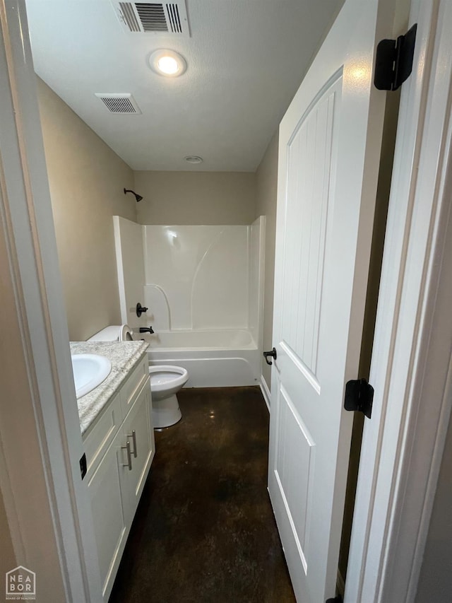 997 Russell Hill Dr, Jonesboro, AR 72404 - full bathroom with concrete floors, vanity, shower / washtub combination, toilet, and visible vents