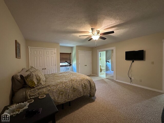13534 Mc 8001, Yellville, AR 72687 - bedroom with baseboards, a ceiling fan, carpet, a textured ceiling, and multiple closets