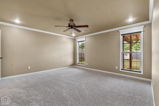 398 Wildwood Pt, Jonesboro, AR 72405 - empty room featuring carpet floors, ornamental molding, baseboards, recessed lighting, and a ceiling fan