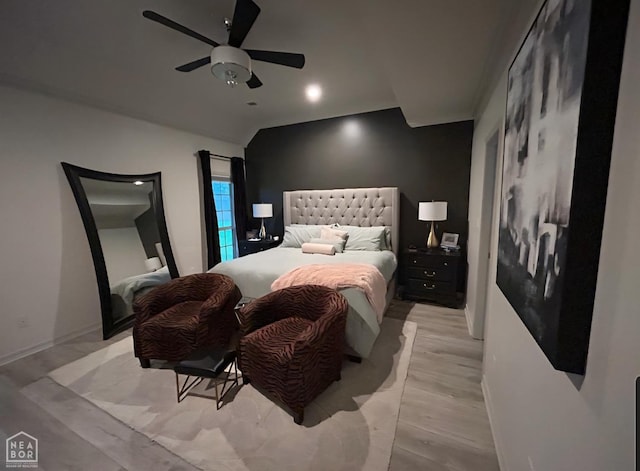3305 Winged Foot Cv, Jonesboro, AR 72405 - bedroom with ceiling fan, recessed lighting, lofted ceiling, and light wood finished floors