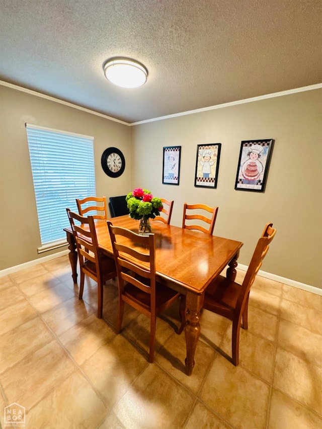 2804 Ivy Dr, Newport, AR 72112 - dining space featuring ornamental molding, a textured ceiling, baseboards, and light tile patterned floors