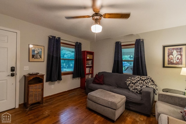 18020 Butterfly Rd, Harrisburg, AR 72432 - living room featuring wood finished floors and ceiling fan