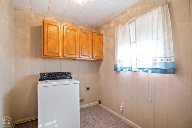 1303 Magnolia Ave, Walnut Ridge, AR 72476 - washroom with baseboards, carpet floors, cabinet space, and washer / dryer