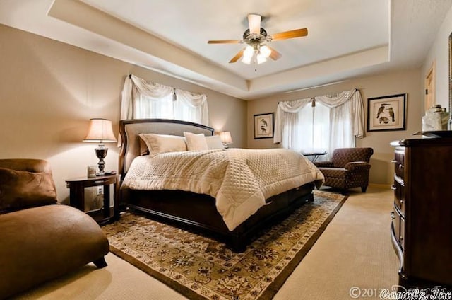 69 Jackson Rdg, Eureka Springs, AR 72631 - bedroom featuring a tray ceiling, multiple windows, and ceiling fan