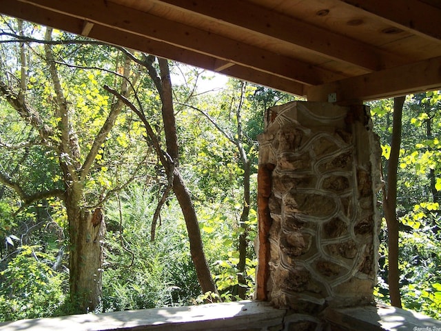 exterior details with beam ceiling and wooden ceiling