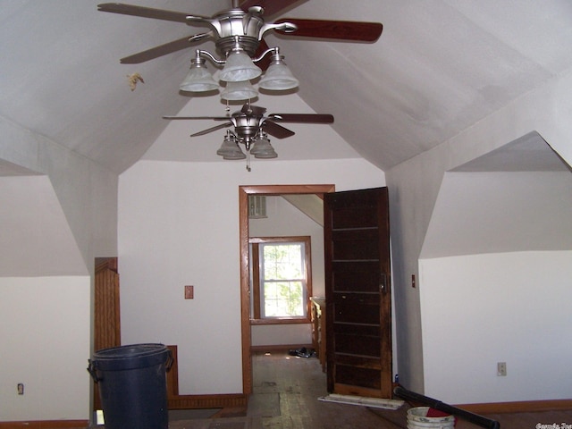 bonus room featuring ceiling fan and vaulted ceiling