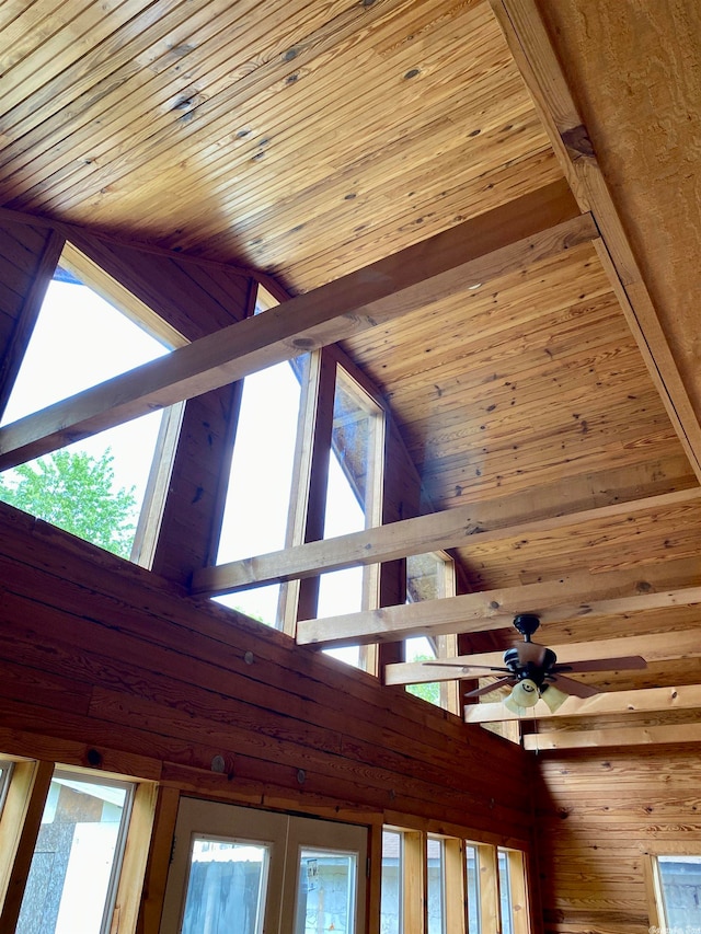 interior details with wood walls and wooden ceiling