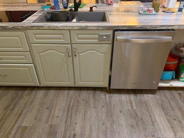 details featuring dishwasher, hardwood / wood-style floors, sink, and black electric stovetop