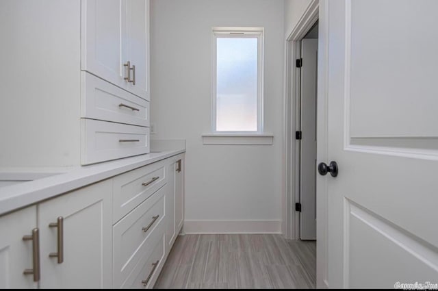 bathroom with hardwood / wood-style floors