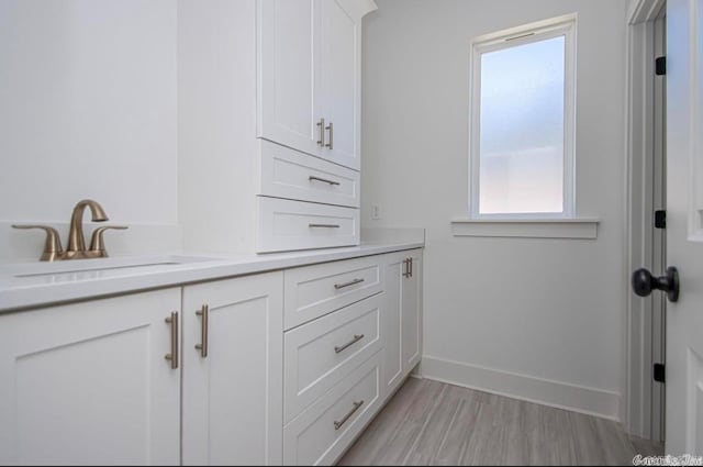 bathroom featuring vanity, hardwood / wood-style floors, and a wealth of natural light