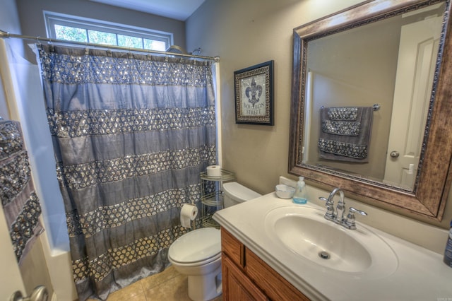 full bathroom with vanity, tile flooring, shower / bath combo, and toilet