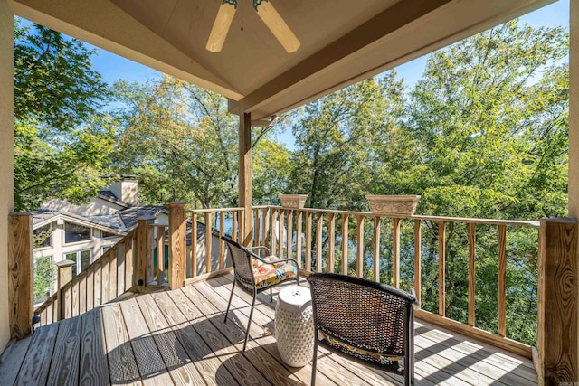 wooden terrace with ceiling fan