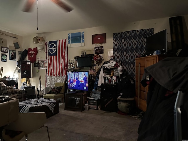 living room with ceiling fan