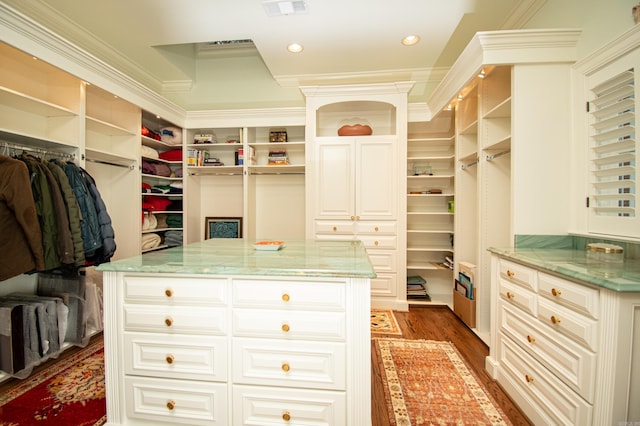 walk in closet with hardwood / wood-style floors