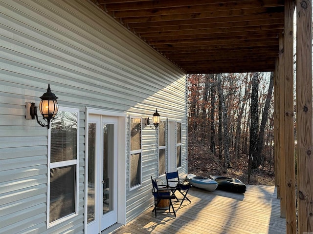 wooden terrace with french doors