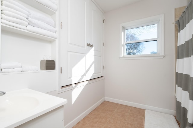 bathroom with vanity and tile floors