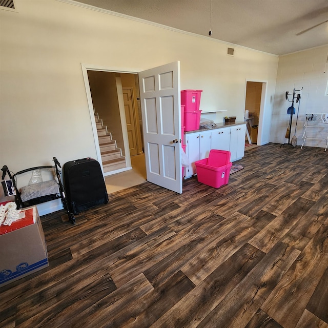 interior space with dark wood-type flooring