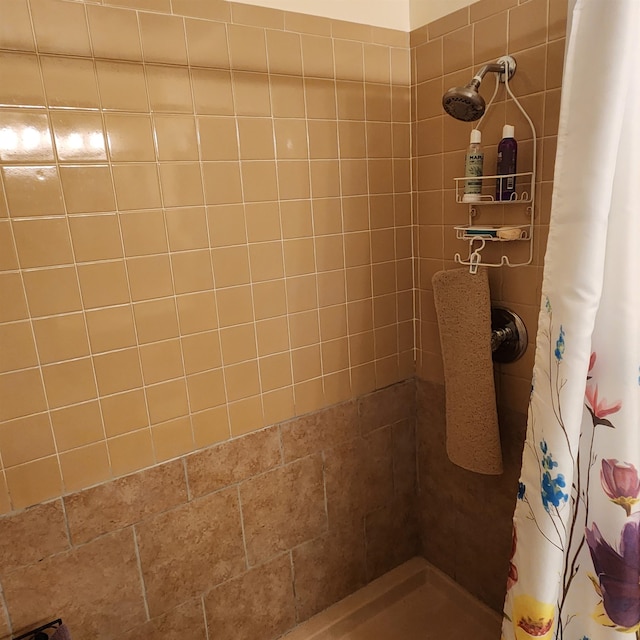 bathroom with a shower with shower curtain