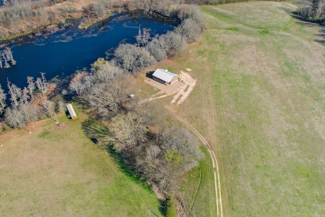 bird's eye view with a rural view and a water view