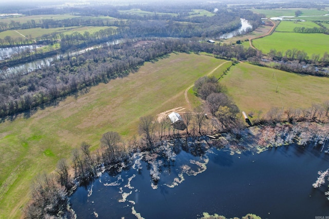 aerial view featuring a rural view and a water view