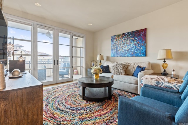 living room featuring french doors and a wealth of natural light