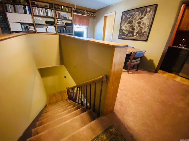 stairway with light carpet