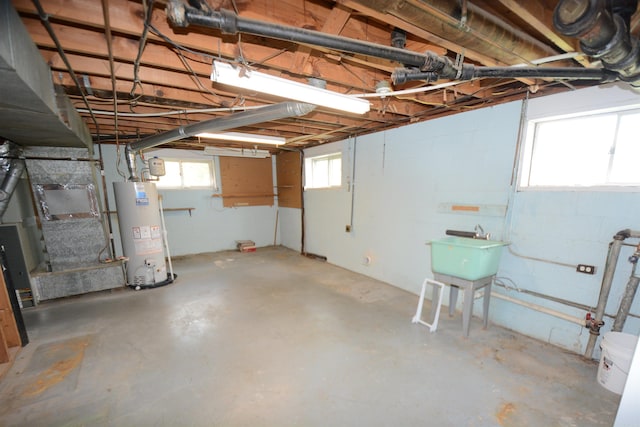 basement featuring water heater